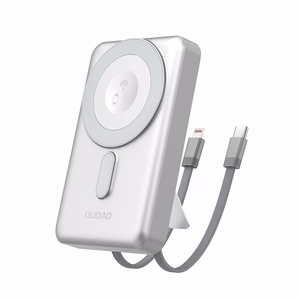 Dudao K29 10000mAh PD 20W MagSafe Powerbank metallist korpusega, alusega ja sisseehitatud USB-C / Lightning kaablitega - hõbedane