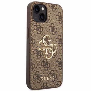 Guess 4G suur metallist logo ümbris iPhone 14 jaoks - pruun