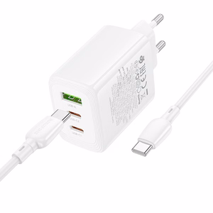 Borofone Sein laadija BN32 Cargador GaN - USB + 2xType C - QC 3.0 PD 65W koos Tüüp C to Tüüp C valge