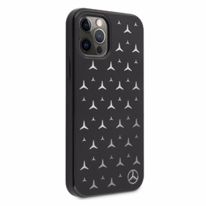Mercedes hõbedaste tähtede mustriga ümbris iPhone 12 Pro Max'ile - must