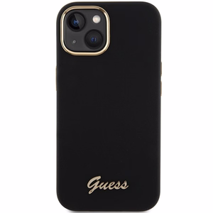Guess Silicone Script Metal Logo & Frame ümbris jaoks iPhone 15 - must