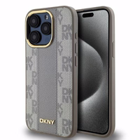 DKNY Leather Checkered Mono Pattern MagSafe iPhone 15 Pro Max Ümbris - Beige