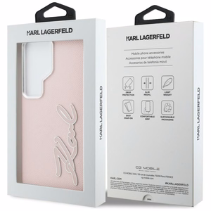 Karl Lagerfeld ümbris Grained Signature Metal Resin Logo Samsung Galaxy S26 Ultra roosa