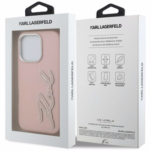Karl Lagerfeld FW Grained Signature Logo Ümbris iPhone 16 Pro Max - roosa
