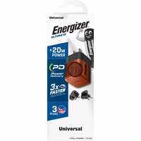 Energizer Ultimate - Multiplug EU / UK / US GaN 20W PD mains laadija (Walnut burl)