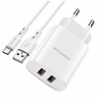 Borofone Wall laadija BN2 Super - 2xUSB - 2,1A with USB to Type C valge
