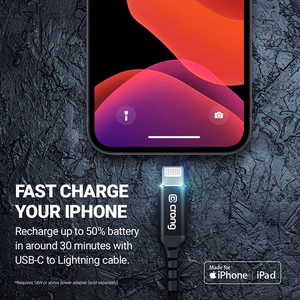 Crong Armor Link MFi USB-C–Lightning kaabel, 1.5 m, 3 A, must
