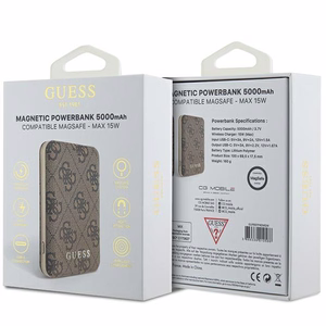 Guess Powerbank induktiivne 15W GUPB5FP4EMGW 5000mAh pruun/pruun 4G nahast metallist logo MagSafe