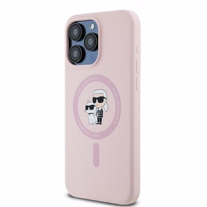 Силиконовый чехол Karl Lagerfeld Karl&Choupette Ring MagSafe для iPhone 15 Pro Max - розовый