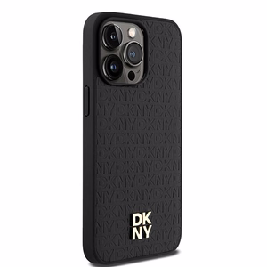 DKNY Leather Monogram Pattern Metal Logo MagSafe Ümbris jaoks iPhone 15 Pro Max - Must