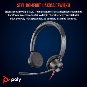 HP Poly Blackwire 3325 Stereo Microsoft Teams sertifitseeritud USB-C peakomplekt +3,5 mm pistik + USB-C/A adapter