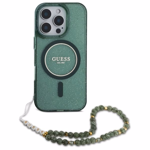 Guess IML Glitter With Pearl Strap MagSafe ümbris jaoks iPhone 16 Pro Max - roheline