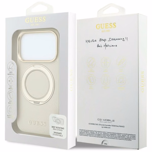 Guess Ring Stand 360 Grained Classic Logo MagSafe ümbris iPhone 18 Pro Max / 17 Pro Max – beež