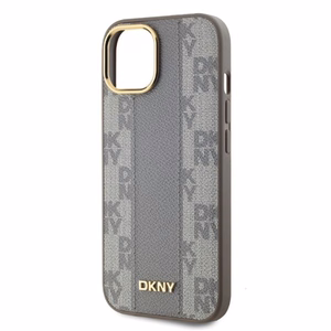 DKNY Leather Checkered Mono Pattern MagSafe iPhone 15 Ümbris - Beige