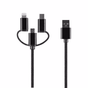Setty кабель 3в1 USB - Lightning + USB-C + microUSB 1,0 м 2A чёрный нейлон