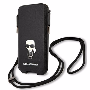 Karl Lagerfeld käekott KLHCP12MOPHKMK 6,1" must hardcase Saffiano Ikonik Karl's