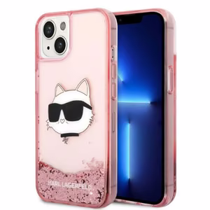Karl Lagerfeld Glitter Choupette Head ümbris jaoks iPhone 14 Plus - roosa