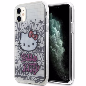 Hello Kitty IML Kitty On Bricks Graffiti ümbris jaoks iPhone 11 / Xr - valge