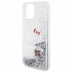 Hello Kitty Liquid Glitter Charms Kitty Head ümbris jaoks iPhone 15 - hõbedane