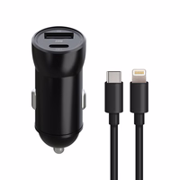 Maxlife MXCC-04 PD QC autolaadija 1x USB-C 1x USB 20W must + USB-C - Lightning kaabel 27W