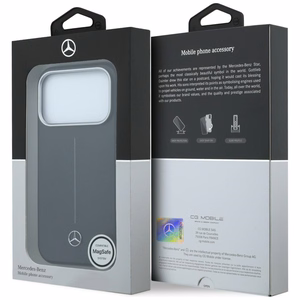 Mercedes кожаный Iconic Line MagSafe чехол iPhone 17 Pro - черный