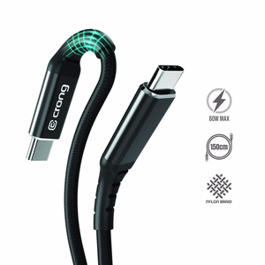 Crong Armor Link USB-C–USB-C kaabel, 1.5 m, PD 60 W / 3 A, must