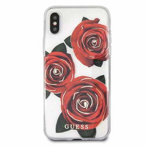 Guess Flower Desire punane Rose iPhone X Ümbris - läbipaistev
