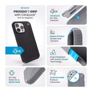 Speck Presidio2 Grip ClickLock & MagSafe ümbris seadmele iPhone 16 Pro Max, must / kiltkivihall / valge