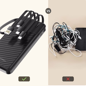Wozinsky W11-B 10000mAh 10W akupank sisseehitatud kaablite ja taskulambiga - must