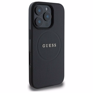 Guess Grained Kuldne Ring MagSafe ümbris jaoks iPhone 16 Pro Max - must