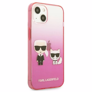 Чехол Karl Lagerfeld Gradient Ikonik Karl&Choupette для iPhone 13 mini - розовый