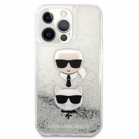 Karl Lagerfeld Liquid Glitter Karl&Choupette Head ümbris iPhone 13 Pro Max'ile - hõbedane