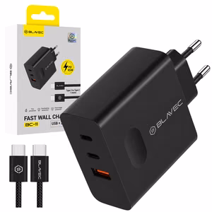 Blavec сетевое зарядное устройство BC-11 GaN - USB + 2xType C - QC PD 65W 3A с кабелем Type C на Type C (TCBC11G-U2CB653A) черное