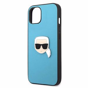 Karl Lagerfeld Leather Ikonik Karl's Head Metal Case for iPhone 13 mini - Blue