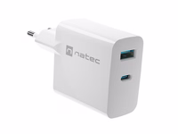 NATEC RIBERA GAN CHARGER 1x USB-A + 1x USB-C 65W valge