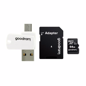 GOODRAM кардридер USB A + Micro USB ALL IN ONE M1A4 + карта памяти micro SD 64GB с адаптером SD