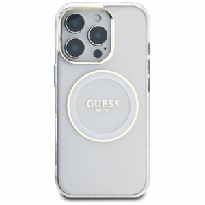 Guess IML Metal Colored Circle Classic Logo MagSafe ümbris jaoks iPhone 16 Pro - valge