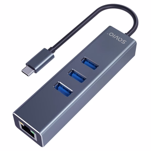 Savio AK-57 USB-C – 3x USB-A jaotur RJ-45 gigabiti Etherneti adapteriga, 5000 Mbit/s, hall