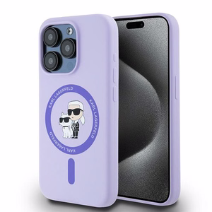 Karl Lagerfeld Silicone Karl&Choupette Heads Ring MagSafe Ümbris jaoks iPhone 15 Pro - Lilla