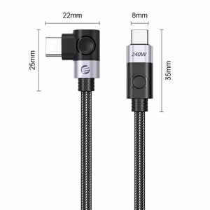 Orico CW240 nurga USB-C–USB-C PD, 240 W, 20 Gbps kaabel, 0,5 m – must