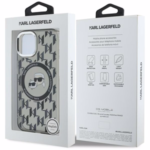 Karl Lagerfeld IML Monogram Karl & Choupette Head MagSafe iPhone 15 Ümbris - must