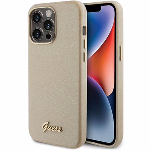 Guess Glitter Glossy Script ümbris jaoks iPhone 15 Pro - kuldne