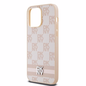 DKNY Leather Checkered Mono Pattern & Printed Stripes ümbris jaoks iPhone 14 Pro Max - roosa
