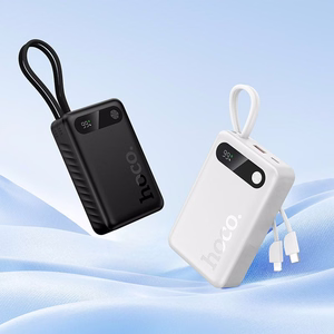 Akupank Hoco 20000 mAh QC PD 2A 22,5W sisseehitatud kaablitega USB C + Lightning J171A must