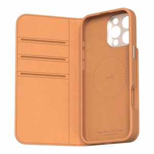 Moshi Overture MagSafe ümbris seadmele iPhone 16 Pro, eemaldatava vegannahast rahakotiga, Caramel Brown värvitoonis