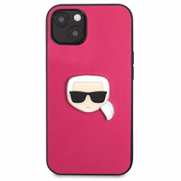 Karl Lagerfeldi nahast Ikonik Karl's Head metallist ümbris iPhone 13 mini jaoks - roosa