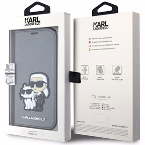 Karl Lagerfeld KLBKP14SSANKCPG iPhone 14 6.1" bookcase hõbedane/hõbedane Saffiano Karl & Choupette