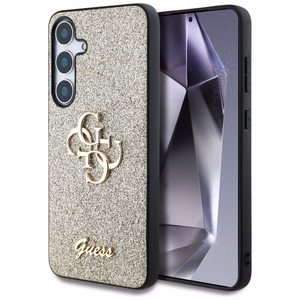 Guess Fixed Glitter Big 4G Metal Logo ümbris jaoks Samsung Galaxy S25 kuldne