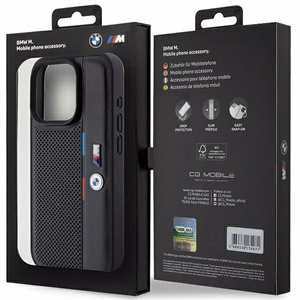 BMW Perforated Tricolor Line ümbris jaoks iPhone 15 Pro - must
