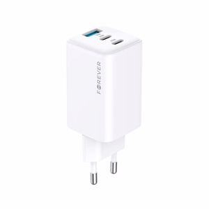 Forever TC-08-65ACC GaN PD QC laadija 2x USB-C 1x USB 65W valge